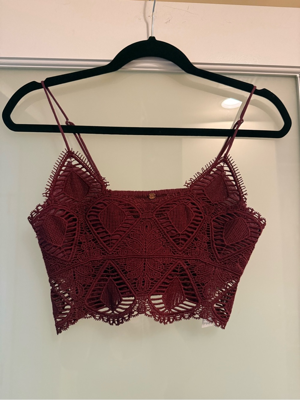 Free People Ophelia Burgundy Crochet Lace Crop Top